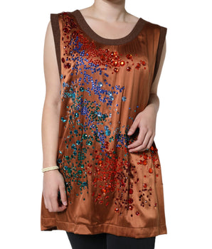 Dolce &amp; Gabbana Camiseta sin mangas con adornos de cristales en marrón