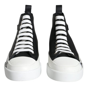 Dolce & Gabbana Black White Leather Mid Top Sneakers Shoes