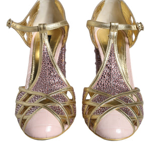 Dolce & Gabbana Pink Strass Crystals T-strap Sandals Shoes