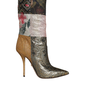 Dolce & Gabbana Multicolor Patchwork Print Heeled Boots Shoes