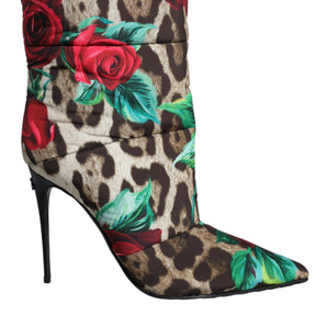 Dolce & Gabbana Multicolor Leopard Rose Mid Calf Boots Shoes