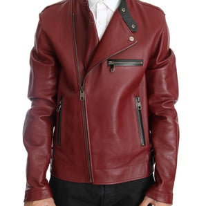 Dolce &amp; Gabbana Radiant Red Leather Biker Motorcycle Jacket