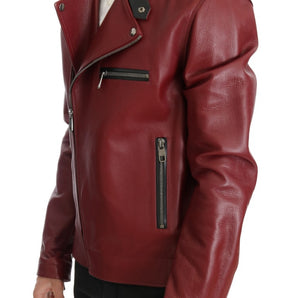 Dolce &amp; Gabbana Radiant Red Leather Biker Motorcycle Jacket