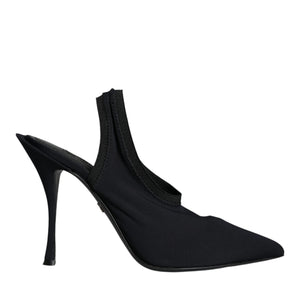 Dolce & Gabbana Black Jersey Stretch Heels Slingback Shoes