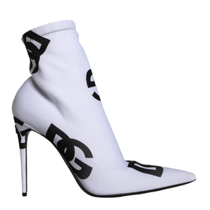 Dolce & Gabbana White Logo Stretch Heels Ankle Boots Shoes