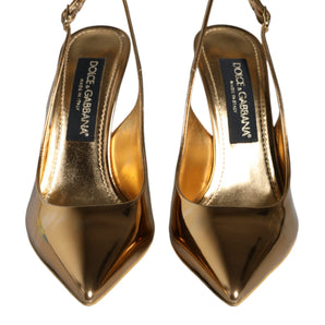 Dolce & Gabbana Gold Patent Leather Heels Slingback Shoes