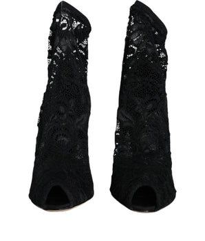 Dolce &amp; Gabbana Zapatos con botas a media pantorrilla y tacones elásticos de encaje negro