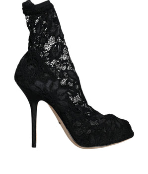 Dolce &amp; Gabbana Zapatos con botas a media pantorrilla y tacones elásticos de encaje negro