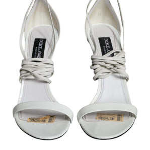 Dolce & Gabbana White Leather High Heels Sandals Shoes