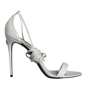 Dolce & Gabbana White Leather High Heels Sandals Shoes