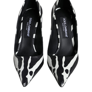 Dolce & Gabbana White Black Zebra Leather Heels Pumps Shoes