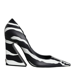 Dolce & Gabbana White Black Zebra Leather Heels Pumps Shoes