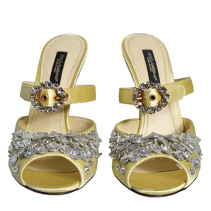 Dolce & Gabbana Yellow Mary Janes Satin Crystal Sandals Shoes