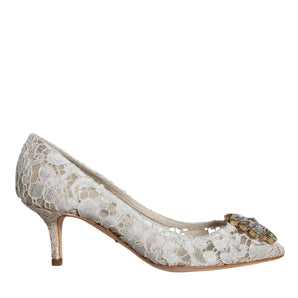 Dolce & Gabbana White Taormina Lace Crystal Heel Pumps Shoes