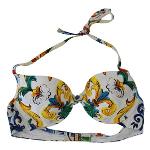 Dolce & Gabbana White Majolica Beachwear Swimwear Bikini Top