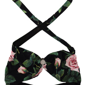 Dolce & Gabbana Black Rose Halter Beachwear Swimwear Bikini Top