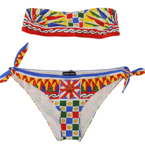 Dolce & Gabbana Multicolor Carretto Bandeau Brief Swimwear 2 Pc Bikini