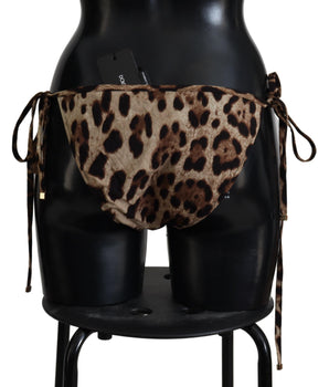Dolce &amp; Gabbana Brown Leopard Print Swimsuit Swimwear Bikini Bottom