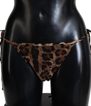 Dolce &amp; Gabbana Brown Leopard Print Swimsuit Swimwear Bikini Bottom