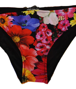 Dolce &amp; Gabbana Black Floral Print Swimsuit Bikini Bottom Swimwear