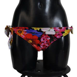 Dolce & Gabbana Black Floral Print Swimsuit Bikini Bottom Swimwear