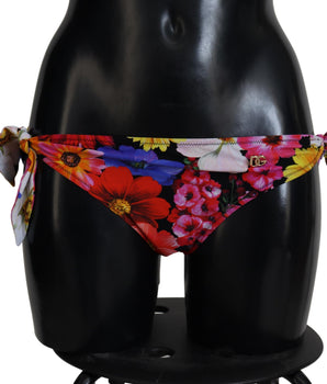 Dolce &amp; Gabbana Black Floral Print Swimsuit Bikini Bottom Swimwear