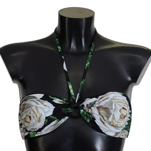 Dolce & Gabbana Black Floral Halter Beachwear Swimwear Bikini Top