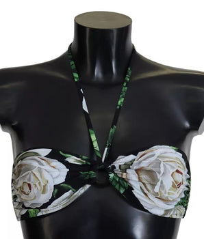 Dolce &amp; Gabbana Black Floral Halter Beachwear Swimwear Bikini Top