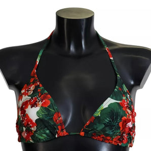 Dolce & Gabbana Multicolor Geranium Halter Beachwear Bikini Top