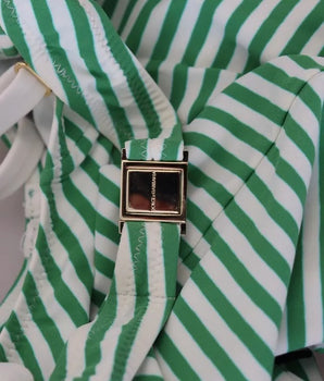 Dolce &amp; Gabbana White Green Stripes One Piece Beachwear Swimwear