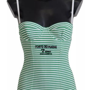 Dolce & Gabbana White Green Stripes One Piece Beachwear Swimwear