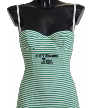 Dolce &amp; Gabbana White Green Stripes One Piece Beachwear Swimwear