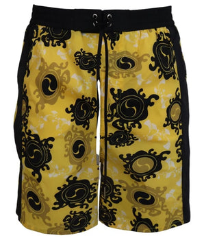 Dsquared² Yellow Black Printed Nylon Beachwear Shorts Swimwear