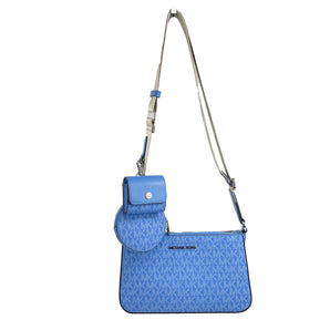 Michael Kors Jet Set Signature PVC Crossbody Tech Attachment Bag Purse Blue