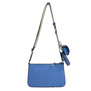 Michael Kors Jet Set Signature PVC Crossbody Tech Attachment Bag Purse Blue