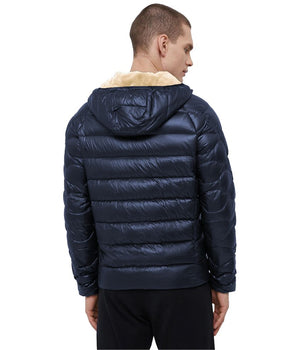 Refrigiwear Blue Nylon Men Jacket with Slim Fit and Feather Padding