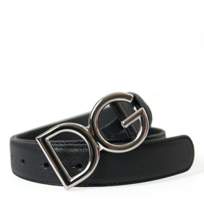 Dolce & Gabbana Elegant Black Leather Waist Belt with Logo Buckle