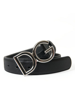 Dolce & Gabbana Elegant Black Leather Waist Belt with Logo Buckle