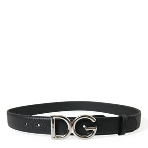 Dolce &amp; Gabbana Elegant Black Leather Waist Belt with Logo Buckle