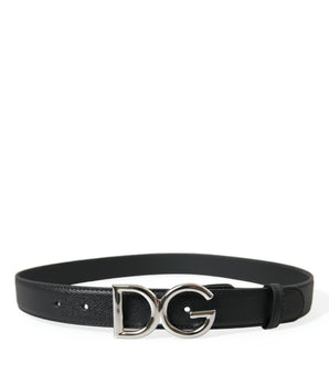 Dolce & Gabbana Elegant Black Leather Waist Belt with Logo Buckle