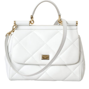 Dolce & Gabbana White Quilted Leather SICILY Hand Shoulder Purse Satchel Bag