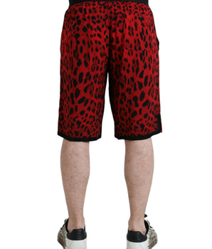 Dolce &amp; Gabbana Red Leopard Print Viscose Bermuda Shorts