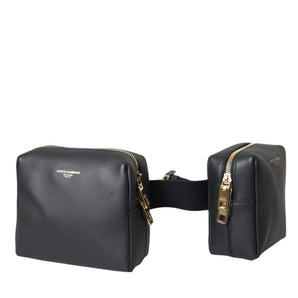 Dolce & Gabbana Black Calfskin Leather Double Waist Belt Fanny Pack Bag