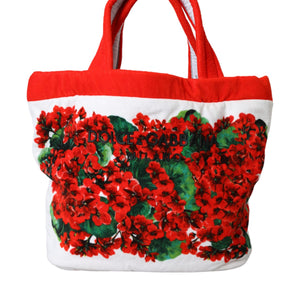 Dolce & Gabbana White Red Floral Canvas Logo Shopping Tote Bag