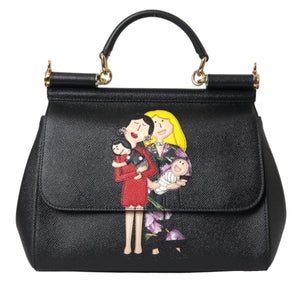 Dolce & Gabbana Black Leather #DGFamily Patch Top Handle Bag