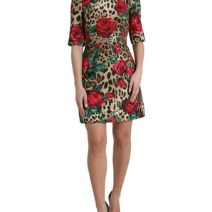 Dolce & Gabbana Elegant A-Line Leopard & Floral Dress