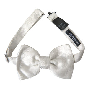 Dolce & Gabbana White Floral Silk Adjustable Men Neck Bow Tie