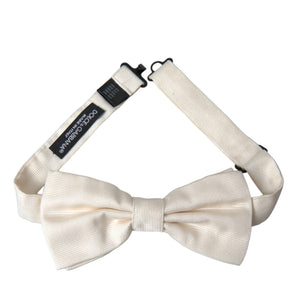 Dolce & Gabbana Off White Silk Adjustable Neck Men Bow Tie