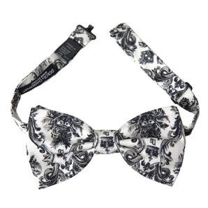 Dolce & Gabbana White Black Floral Adjustable Men Neck Bow Tie