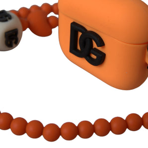 Dolce & Gabbana Orange Silicone Rubber Logo Beaded Strap Airpods Case